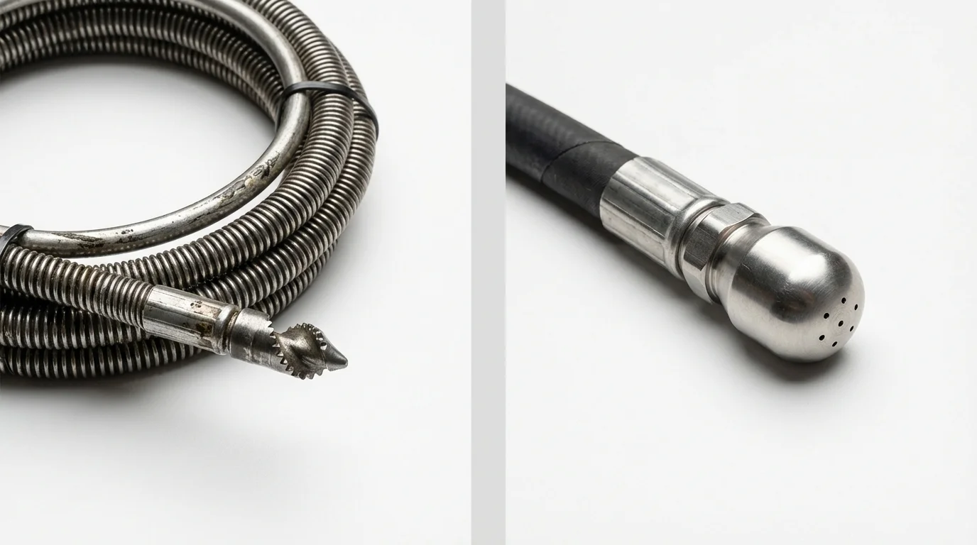 Drain snake cable and hydro jetting nozzle used for drain cleaning in Ida Grove, IA