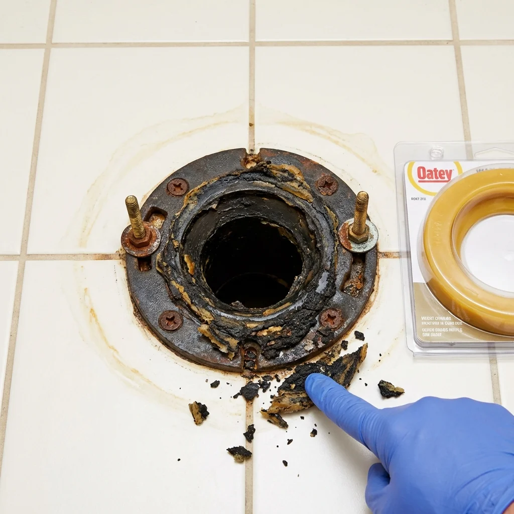 Failed wax ring showing water seepage at the base of a toilet in a Ida Grove, IA home